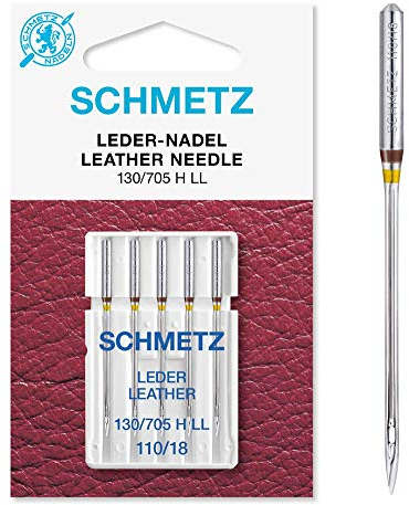 SCHMETZ | 5 Nähmaschinennadeln | Leder LL | 130/705 H LL | Nadeldicke 110/18 | auf jeder gängigen Haushaltsnähmaschine einsetzbar