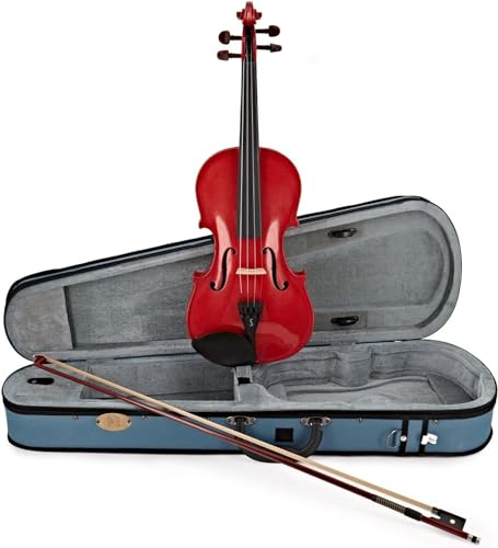 Stentor Harlequin Violin Outfit 1/4 Size, Violin for Intermediates with P&H Fibreglass Bow, Lightweight Case, Colourful String Instrument 1401FRD, Cherry Red