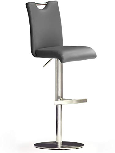 Robas Lund Barhocker Grau mit Lehne Barstuhl drehbar 360 Grad, Hocker höhenverstellbar, PU BAR.DO, 50 x 42 x 116 cm