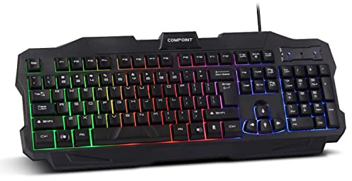 Compoint Gaming Keyboard RGB Illumination USB Wired for PC Gamers, PS4, PS5, Laptop, Xbox, MAC, Smart TV Quiet Computer backlight Keyboard, Wrist Rest, Dust Resistant Silent Mechanical UK Layout
