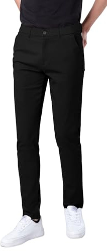 Plaid&Plain Men's Skinny Stretchy Khaki Pants Colored Pants Slim Fit Slacks Tapered Trousers 819 Black 27X30
