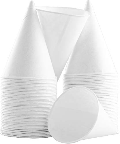 Eco-Friendly Small White Paper Cone Cups 1000 Pk. Wax Free Dispenser Cups for Shaved Ice, Office Water Coolers, Sports Teams or Fundraisers. Disposable Craft Funnel for Oil or Protein Powder Drink.