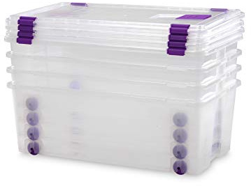 TODO HOGAR Caja de Plástico con Ruedas 62L – Medidas 73 x 40,5 x 26,5 cm – Apilable y Transparente – Cierres Laterales Seguros, Asas Integradas – Ideal para Juguetes, Ropa, Zapatos y Almacenaje