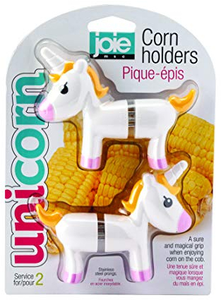Joie Einhorn-Maiskolbenhalter, lustige und skurrile Maiskolbenhalter, Edelstahl-Zinken, 2-teiliges Set, Silber