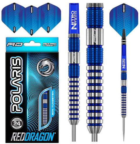 RED DRAGON Polaris: 24 gram Tungsten Professional Darts Set with Flights and Nitrotech Shafts (Stems)