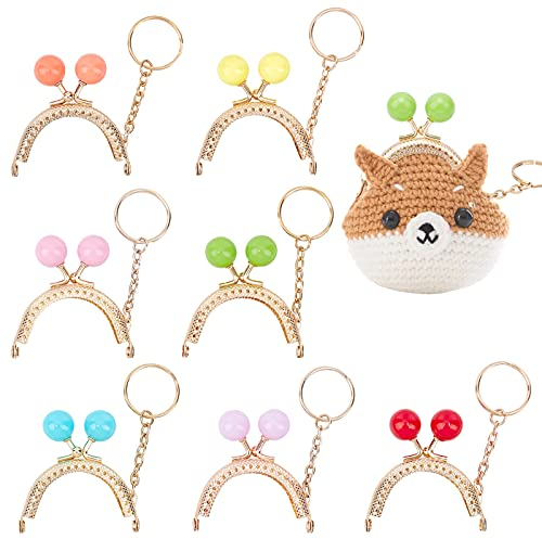 PH PandaHall 7 couleurs Petit cadre de porte-monnaie, Fermoir de sac à main en métal avec boule de perles de résine pour sac fait main, 7pcs