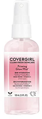 COVERGIRL Clean Fresh Skincare Priming Glow Facial Mist with Rose Water and Vitamin C, 3.3 Fl Oz