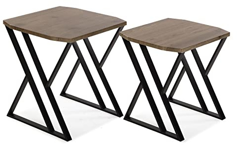 Versa Tulsa Beistelltisch für das Wohnzimmer, Schlafzimmer oder die Küche. Moderner, niedriger Tisch, Satz von 2, Maßnahmen (H x L x B) 50 x 45 x 45 cm, Holz und Metall, Farbe: Braun und Schwarz