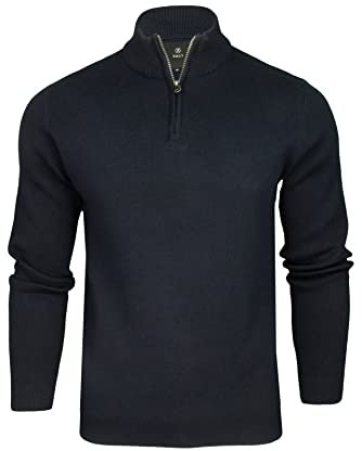 Xact Herren-Pullover 1/4 Reißverschluss, Turtle Neck, Rollkragenpullover, Baumwollanteil – Winterpullover für kalte Tage, ideal als Arbeitspullover, Pulli für Büro oder Freizeit (Navy) XL