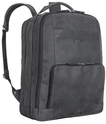 STILORD 'Harlow' Leder Rucksack für Herren XL Businessrucksack Laptop Backpack 15 bis 17 Zoll Großer Arbeitsrucksack mit vielen Fächern und Trolley-Aufstecksystem Vintage Echtleder, Farbe:anthrazit