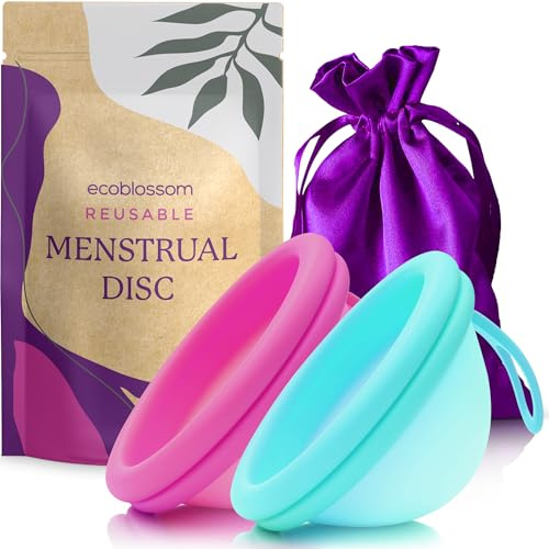 Ecoblossom Reusable Menstrual Disc - Menstrual Cup - Soft Period Disc for women Designed with Flexible, Medical-Grade Silicone Period Cup (Small Pack of 2, Rose & Teal)