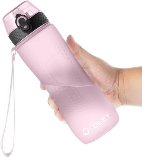 OLDLEY 750ml/25oz Water Bottles with Straw BPA Free Tritan Water Bottles for Gym School Sports Travel Leakproof Time Markings Drink Bottles Reusable Hydrate for Adult Kids Women Men(Pink, 1 Lid)