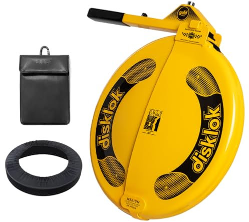 Disklok Gold Security Edition Combo Pack Car Steering Wheel Full Cover Anti-Angle Grinder Anti-Theft Lock Police Approved Inc. Cover & Large RFID Pouch (Yellow, Medium 39cm - 44cm)