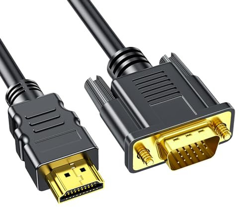 Duluok Câble HDMI vers VGA, 1.8m HDMI Male vers VGA Male, Câble Adaptateur en Plaqué, Compatible avec Ordinateur Portable, Ordinateur de Bureau, Projecteur, HDTV
