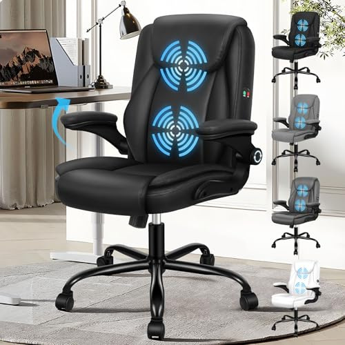 ALFORDSON Sedia Scrivania Ergonomica con Massaggio, Sedia Ufficio Poltrona Girevole ad Altezza Regolabile per Ufficio e Studio Sala Riunioni, Supporto Lombare, Portante di 150 kg, Similpelle(Nera)