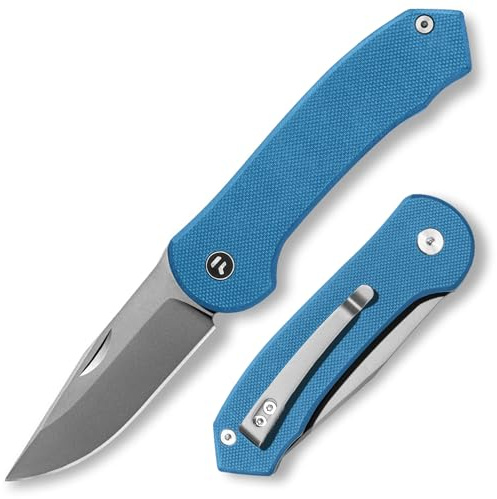FUJUNI Taschenmesser, Klappmesser 7,25 cm Klinge G10 Griff, VG10 Stahl,EDC Messer, Deep Carry Taschenclip,Nützliches Outdoor-Camping-Klappmesser für Männer,Blau