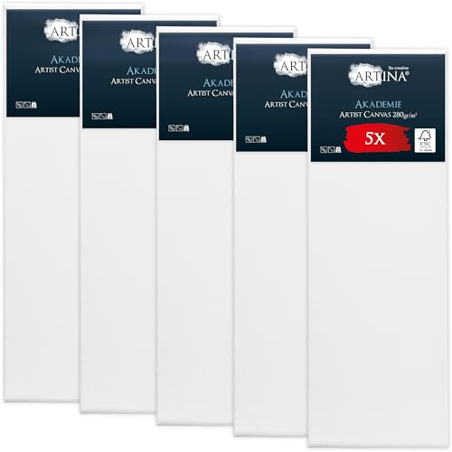 Artina Set da 5 Tela per Dipingere 50x150 cm - 100% Cotone 280g/m² – Telaio in Legno Certificato FSC – Non Si deforma – Canvas Tela Bianca Tele per Pittura – Tele per Dipingere Grandi Akademie