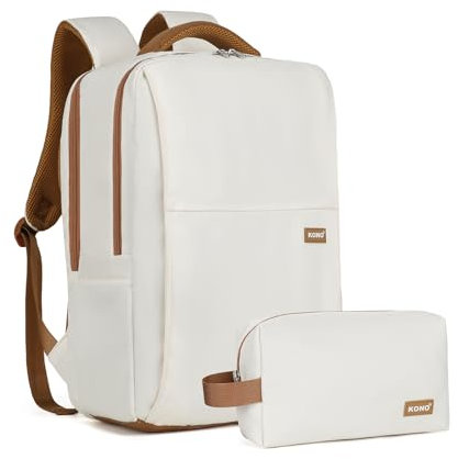KONO Rucksack Damen, Schulrucksack Laptoptasche Wasserdicht Teenager Daypacks Backpack mit Anti Diebstahl Tasche für Arbeit Uni Reise (Beige)