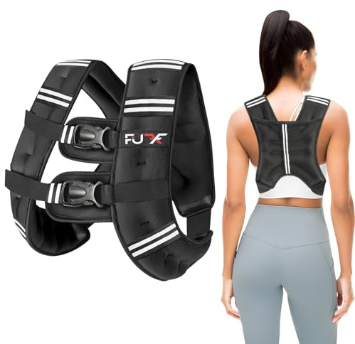 FUFF Weighted Vest Woman, 15 LB Womens Weight Vest for Walking, Strength Training Weight Vests for Female Men, Reflective Stripe Fitness Body Vest for Workout Running Jogging (Black)