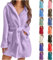 Generisch Bademantel Damen mit Kapuze Oversized Morgenmantel Leicht Frottee Saunamantel Flauschig Loungewear Fleece Hausmantel Herbst Winter Frottier-Bademantel Baumwolle Frotteekleid mit Taschen