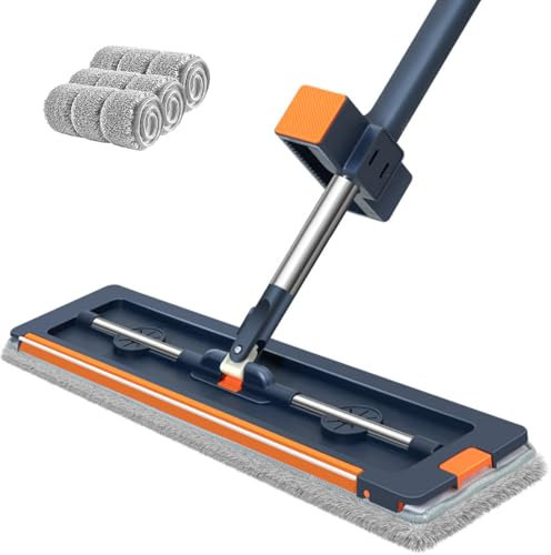 Mocio piatto, auto-strizzante a mani libere, in microfibra, 360 gradi, strizzante, per la pulizia dei pavimenti con 3 panni per la pulizia del pavimento, per cucina, legno duro, laminato, piastrelle,