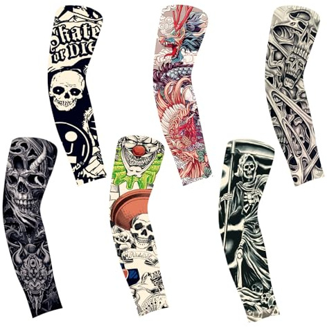 ZWWOGE 6 Piezas Manga Cubre Tatuaje,Manga Tatuajes Brazo para Hombres,Mangas de Tatuaje,Tatuajes Temporales Brazo Medias Tatuaje Temporal Mangas para Fiestas de Disfraces Carnaval