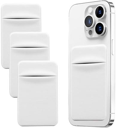 Fadbudss Paquete de 3 Soportes para Tarjetas para Teléfono Móvil con Adhesivo para la Parte Posterior del Teléfono, Fundas para Tarjetas de Tela Elástica para Teléfonos iPhone Android (Blanco)