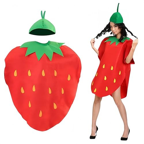 SDXCJY Adult Strawberry Costume Set - Hilarious Red Fruit Cosplay Outfit with Headpiece, Soft Non-Woven Fabric, One Size Fits Most, Ideal for Halloween, Themed Parties, Role Play & Fun Events. (red)