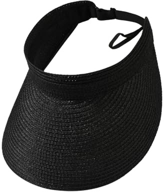 TAGVO Visor Sun Hat Women, Adjustable Straw Hat Wide Brim UV Protection Visor Hat, Foldable Ponytail Beach Hat Ladies Breathable Rollable Topless Cap, Packable Outdoor Summer Cap Travel Holiday