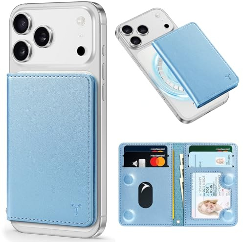 TUCCH Porte-Cartes Magnétique pour iPhone, Blocage RFID [6 Fentes Cartes] [Fenêtre ID Transparente], Portefeuille pour Série iPhone 17/16/15/14/13/12/Plus/Pro/Pro Max/Plus (sauf Mini), Bleu Brillant