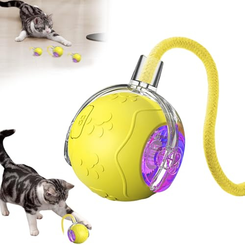 JOPWUE Jouet interactif pour chat et chien, balle auto-mobile intelligente rechargeable par USB avec roulement à 360° et queue, 3 modes de jeu pour les instincts de chasse, jouet électrique