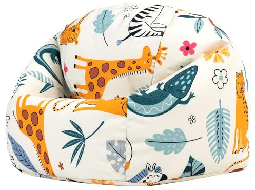 icon Safari Kids Bean Bag, Kids Bean Bag Chair with Filling Included for Girls and Boys, Childs Chair, Beanbags for Children, Nursery Décor, Playroom Décor, Bedroom Accessories