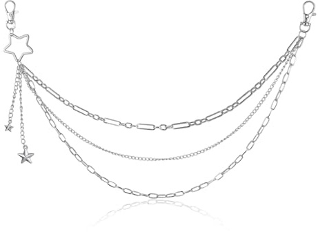 Star Pants Chain Silver Jean Chain Layered Belt Chains for Pants Goth Punk Wallet Pocket Jewelry Accessories for Women and Men