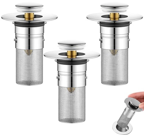 Druuzyl 3 Stücke Waschbeckenstöpsel 34-40mm Universal Edelstahl Pop-up Abflusssieb, Abflusssieb Abflussstopfen, Abflussstopfen Waschbecken mit Haarsieb für abflussstopfen auf der Arbeitsplatte