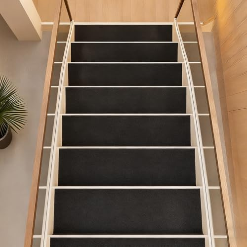 BeiJingYZ 10 Moquette Adesiva, 20 cm × 80 cm, Coprigradini per Scale Interne per Gradini in Legno, Tappeti Scale per Interni, Antiscivolo con Fondo Adesivo Riutilizzabile(Black)