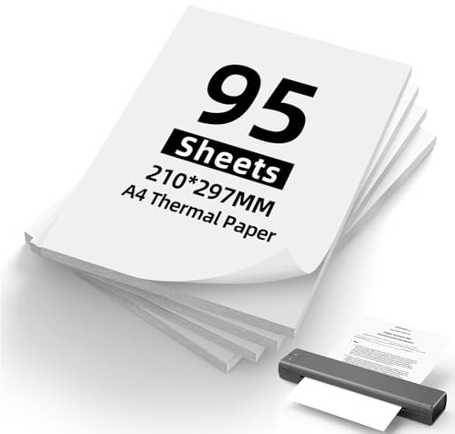 OSDUE Carta termica A4,95 fogli Carta termica A4 per Stampante,210x297mm per Stampante Termicas Portatile, Cartas A4 Stampantes Portatile senza BPA,Resistente a Olio Umidità,per documenti, pagine Web