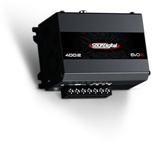 SounDigital 400.2 EVO 6.0 - Amplificatore per auto a 2 canali, 400 W RMS, 4 Ohm, filtro passa alto/basso, ingresso RCA alto e basso, amplificatore compatto per auto HiFi