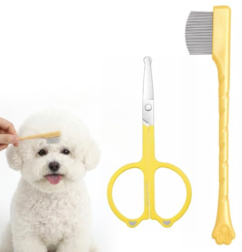 Sorcristy Dog Tear Stain Remover Comb for Small Dogs & Cats Mini Scissors | Stainless Steel Pet Eye Comb with Round Tip Arc Teeth Grooming Tool for Pet Facial Eye Area