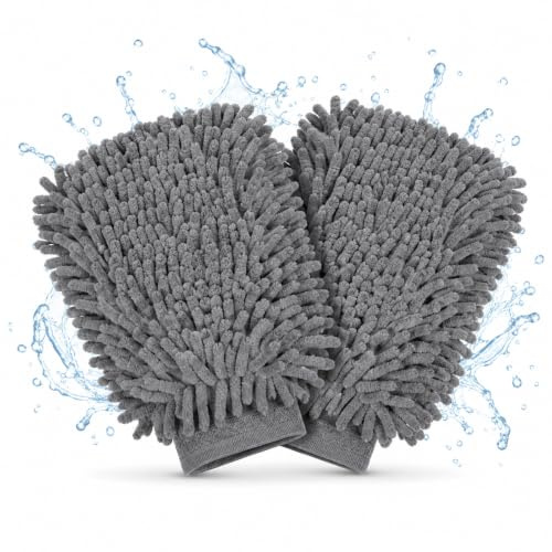 Carehabi Gant de Lavage Auto 2 Pièces 25x18cm Microfibre Double Face Éponge Voiture Anti Rayures pour Entretien Moto et Nettoyage Fenêtre