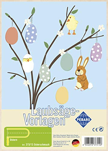 Pebaro 373/1S Laubsägevorlage Osterschmuck Osterstrauch, 3mm Sperrholz DIN A 4, Motiv vorgedruckt, aussägen mit Laubsägebogen, basteln, anmalen, fertig, Laubsägen, Basteln mit Holz, Ostern, Osterdeko