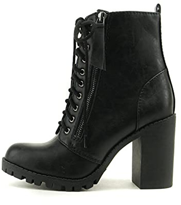Soda Women's Black Ankle Bootie Combat Boots numeric_8_point_5