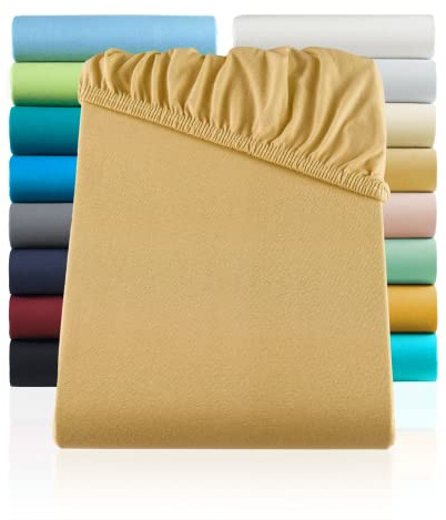 SHC by BaSaTex Jersey Spannbettlaken Bettlaken | Spannbetttuch Spannleintuch für Standardmatratzen aus 100% Baumwolle | 90x200-100x200 Farbe Sand - Beige