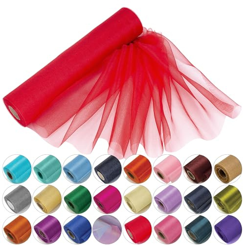 Trimming Shop Red Snow Sheer Organza Roll 25m x 29cm Glitter Sashes