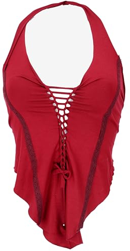 GURU SHOP Goa Top, Psytrance, Bandeau Top, Neckholder Top - Rot, Damen