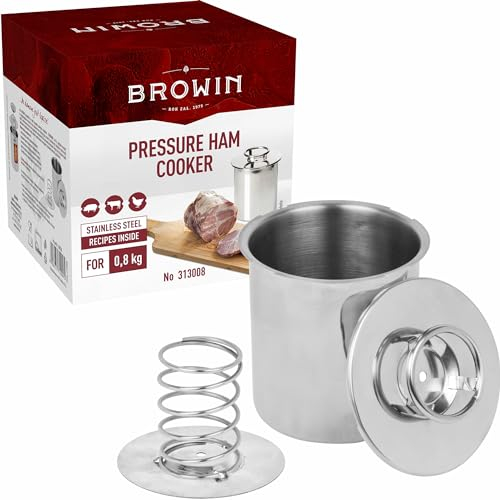 Browin 313008 Jamonero a presión de 0,8 kg - para preparar carne procesada casera, prensa de carne, molde de carne, jamón casero, jamón tradicional y vegano con camisa de agua, acero inoxidable