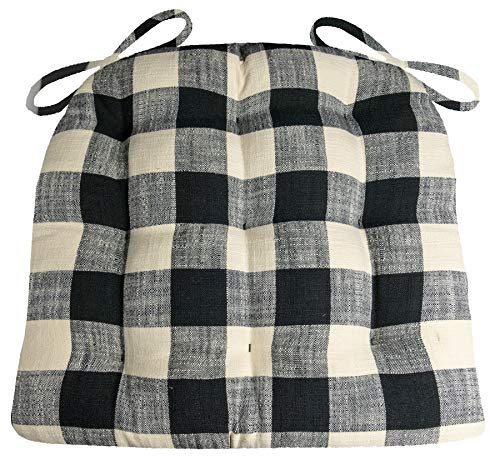 Barnett Home Decor Dining Chair Pad with Ties - Buffalo Check Black & Ivory Size Medium 16.5 x 18 - Latex Foam Filled Cushion, Reversible, Made in USA (Black & White, Medium)…