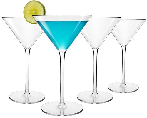 COOKY.D Unbreakable Martini Cocktail Wine Glasses Tritan-Plastic Classic Drinking Glassware, Perfect for Home, Parties and Restaurant, Dishwasher Safe, 260ml, Set of 4