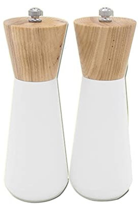 caihuashopping Pepper Grinder Stylish White Salt Grinder Wooden Pepper Salt Grinder Set Pepper Mill Salt Pepper Shakers Ceramic Refillable Fits in Home Kitchen Barbecue Salt Grinder/Pepper Mill