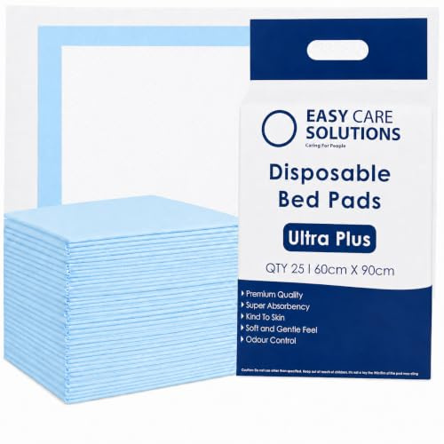 100 x Easy Care Solutions Ultra Plus Incontinence Bed Pads | 60 x 90cm | High Absorbency | Soft Surface | Waterproof Backing | Leak Protection | For Beds & Chairs | Adults & Children | 4 Packs of 25