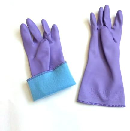 SagaSave Guantes de goma morados de manga larga con forro de algodón flocado para limpieza, lavavajillas y jardinería